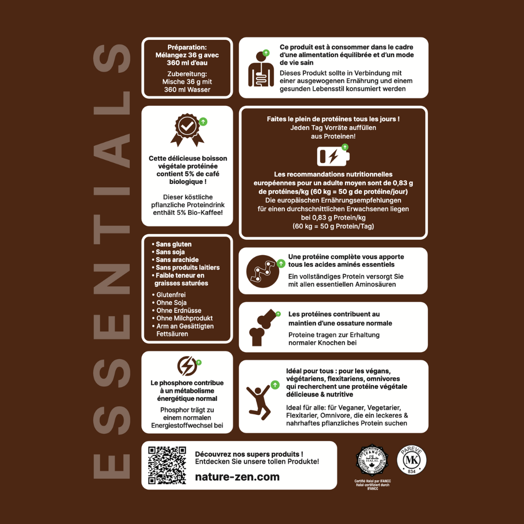 Nature Zen Essentials - Organisches Proteinpulver auf pflanzlicher Basis - Kaffee