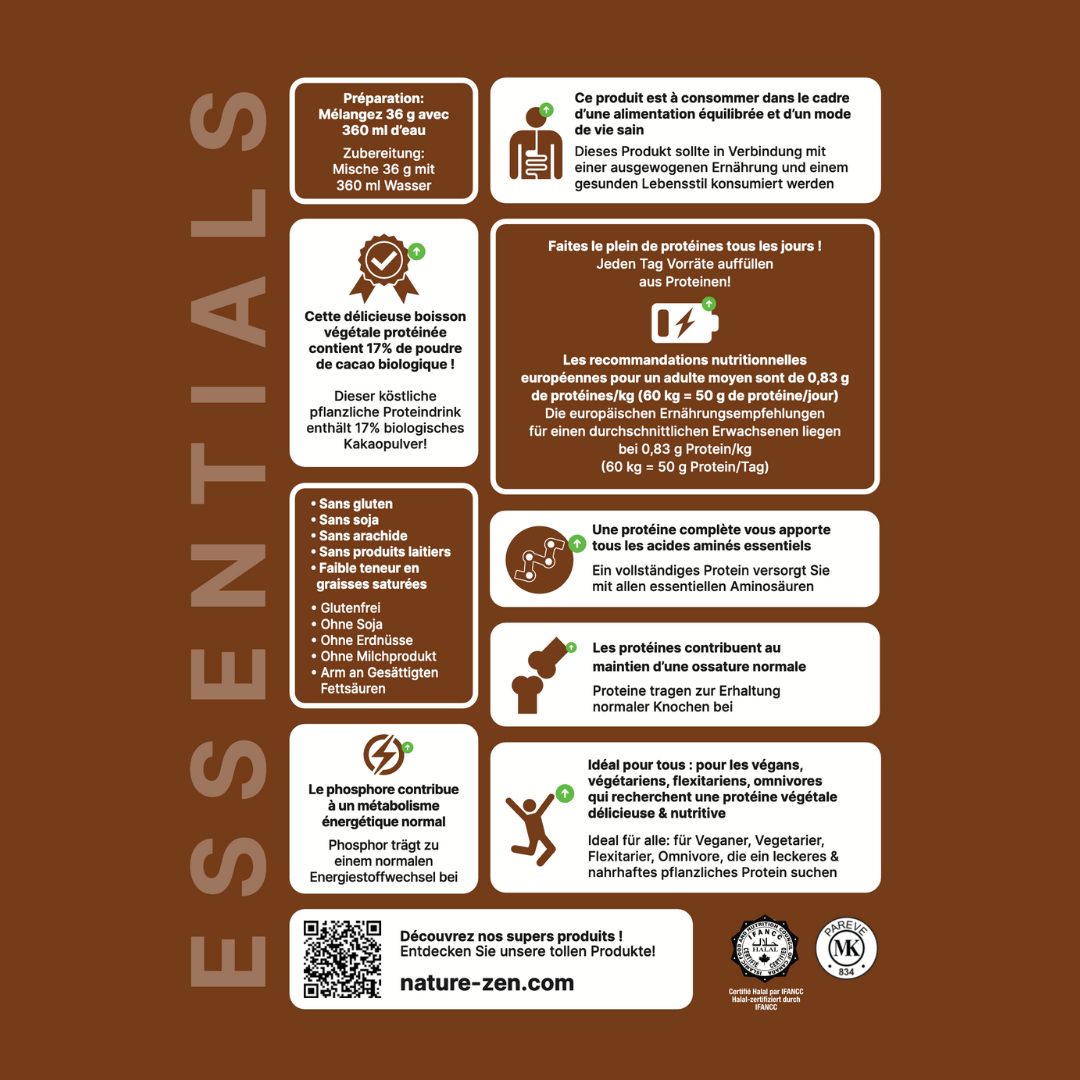 Nature Zen Essentials - Organisches Proteinpulver auf pflanzlicher Basis - Schokolade