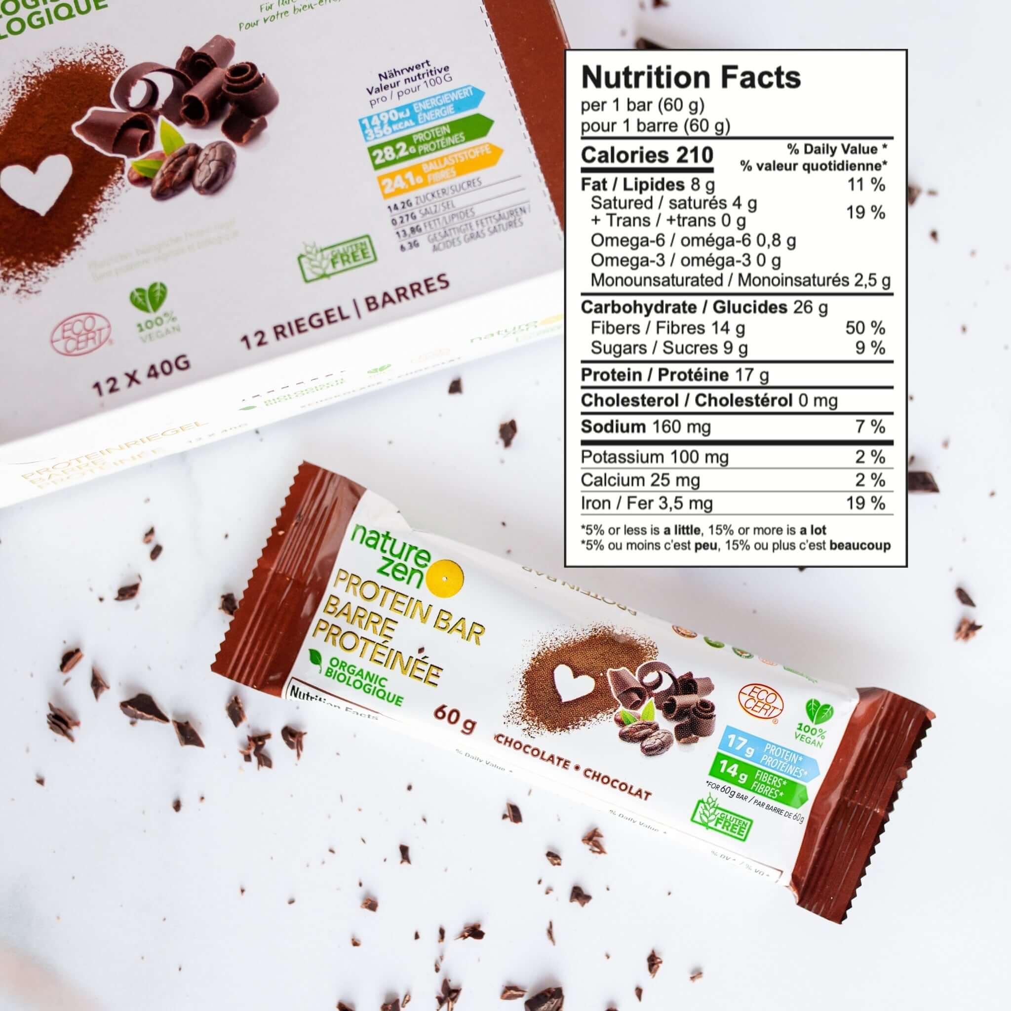 Nature Zen Organic Vegan Protein bars - Chocolate [nut free]
