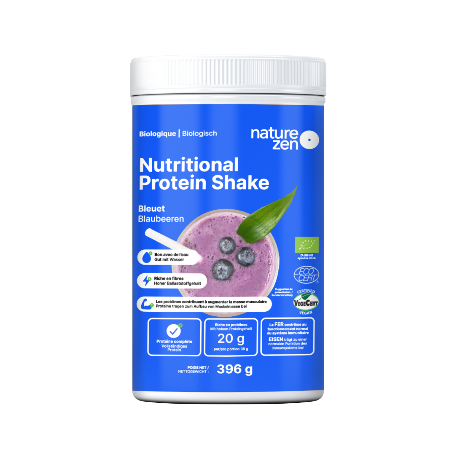 Boisson nutritionnelle protéinée en poudre biologique &amp; vegan | Nature Zen Essentials - Bleuet 