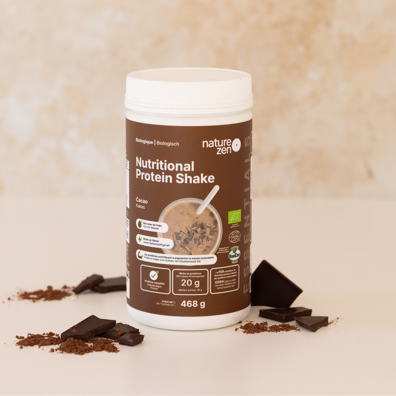 Organic Vegan Nutritional Protein Shake Powder | Nature Zen Essentials - Chocolate