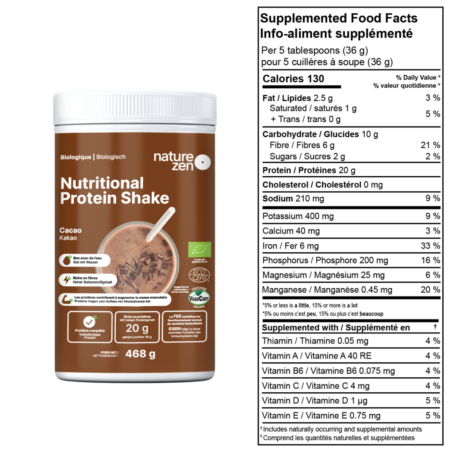 Boisson nutritionnelle protéinée en poudre biologique &amp; vegan | Nature Zen Essentials - Chocolat 