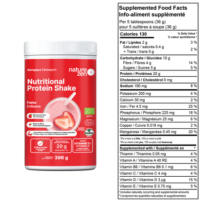 Boisson nutritionnelle protéinée en poudre biologique &amp; vegan | Nature Zen Essentials - Fraise
