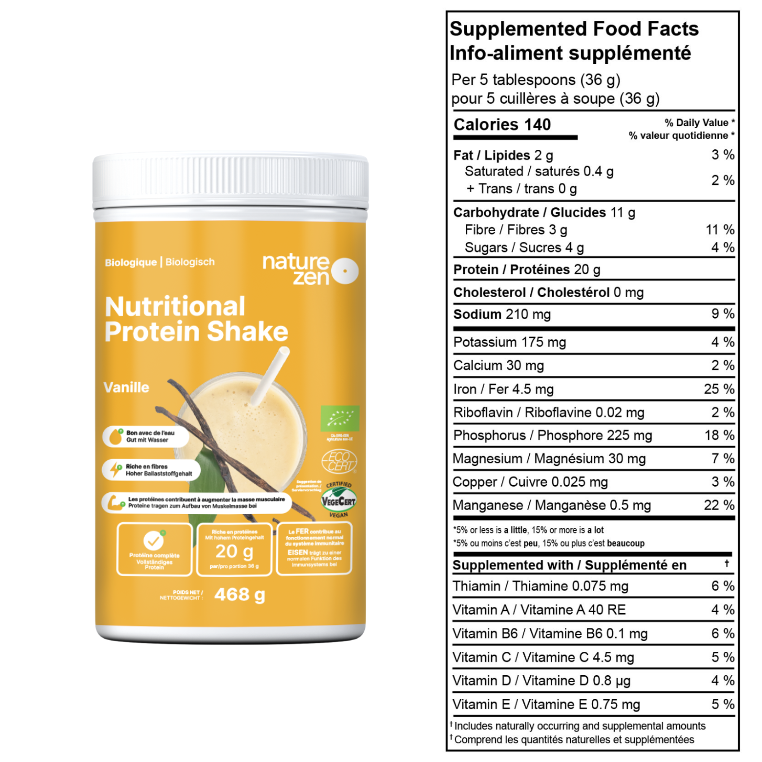 Organic Vegan Nutritional Protein Shake Powder | Nature Zen Essentials - Vanilla