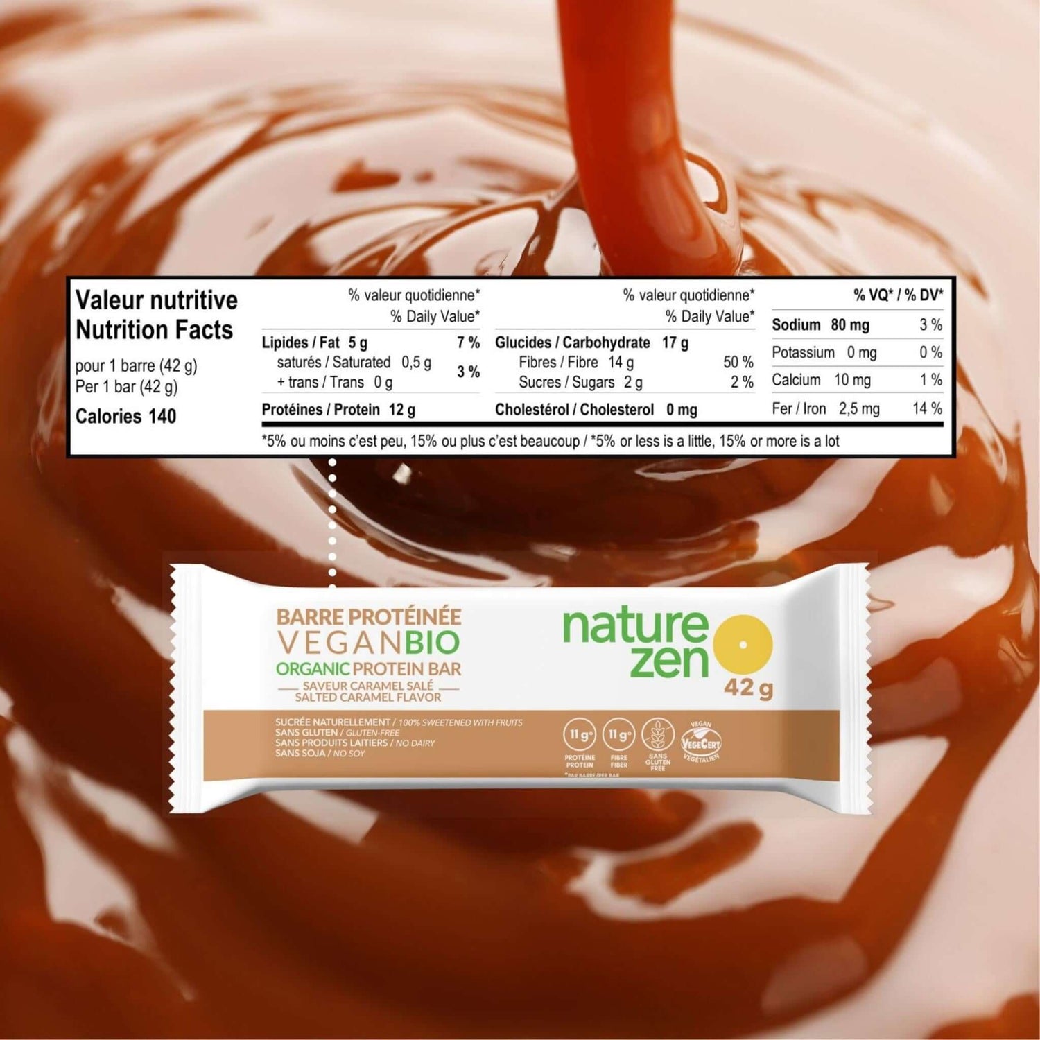 Nature Zen Organic Vegan Protein bars - Salted Caramel protein bars [New Recipe] 2 bars