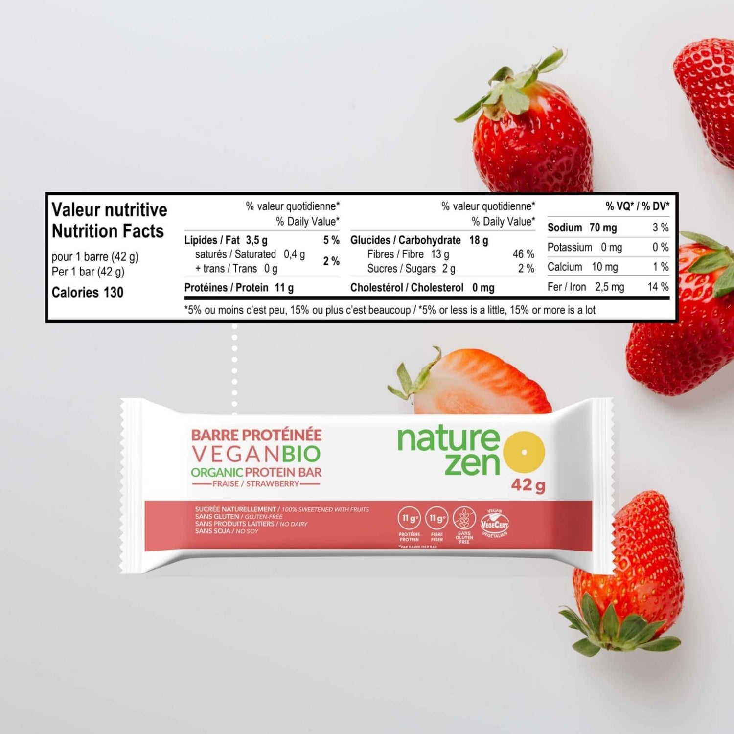 Nature Zen Organic Vegan Protein bars - Strawberry protein bar [New Recipe] Natural flavor