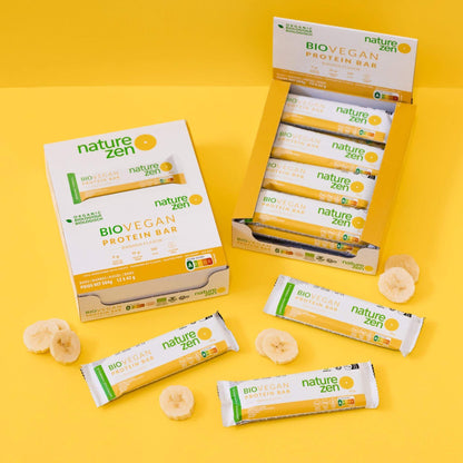 Nature Zen Organic Vegan Protein bars - Banana [New Recipe] Yellow box