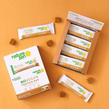 Nature Zen Organic Vegan Protein bars - Salted Caramel protein bars [New Recipe] box