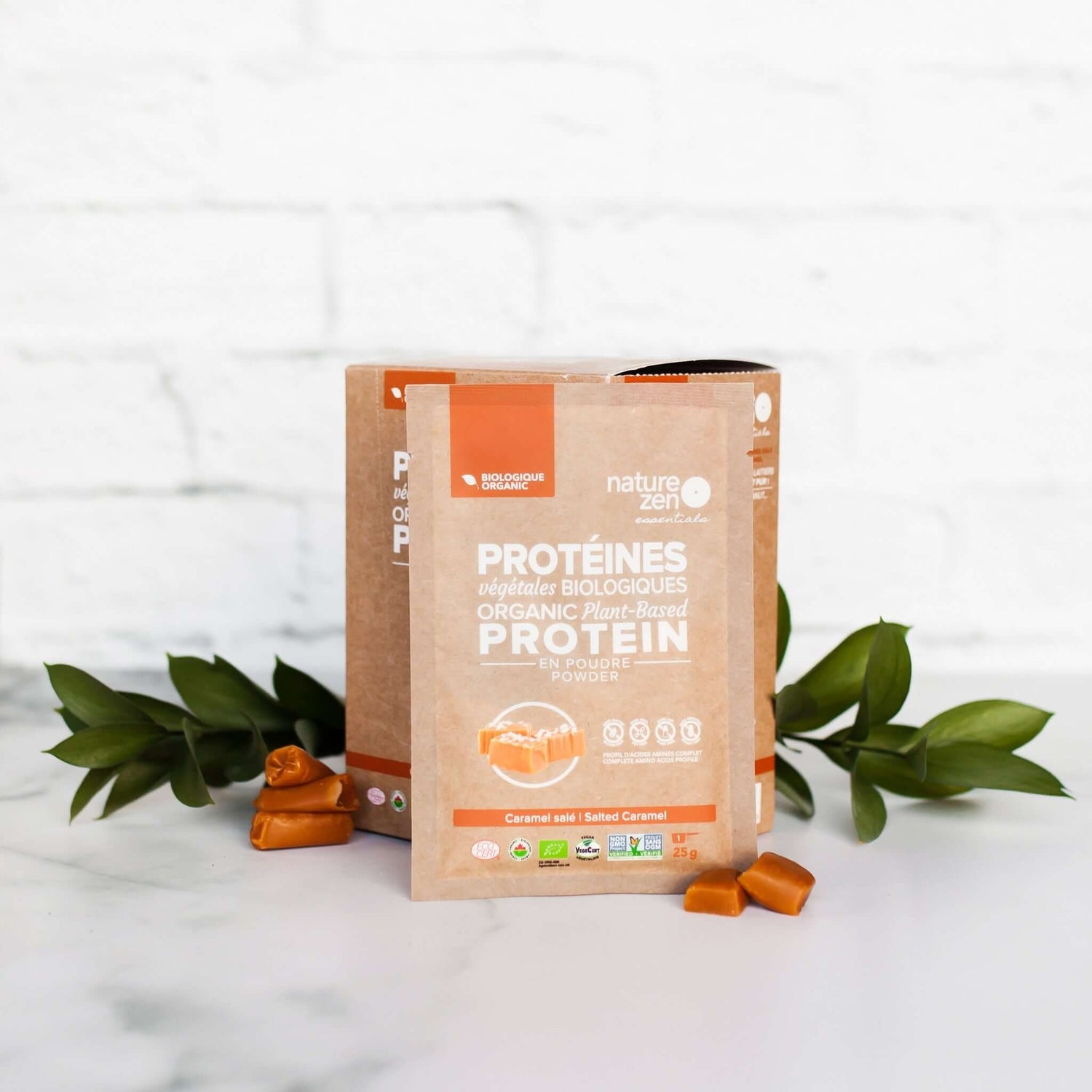Nature Zen Essentials - Organic Plant-Based Salted Caramel Protein Powder (12 x 25g box)