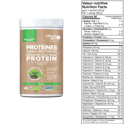 Nature Zen Essentials - Organic Plant-Based Matcha Protein Powder (nutrition facts)